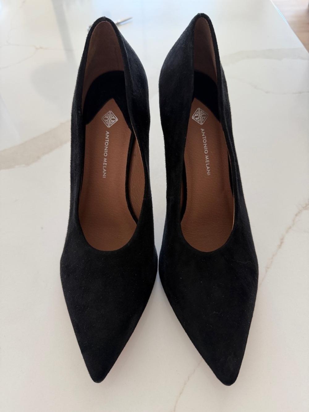 ANTONIO MELANI Black Suede Pointed-Toe Pumps